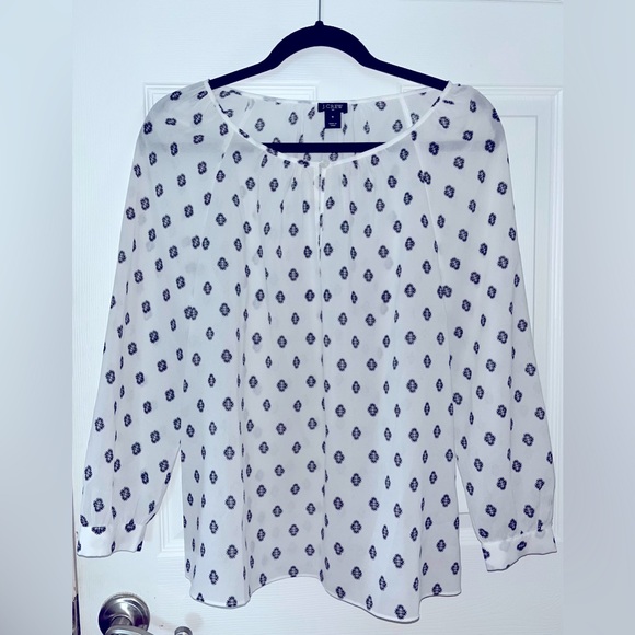 J. Crew Tops - J. Crew Black Patterned White Sheer Long Sleeve Blouse